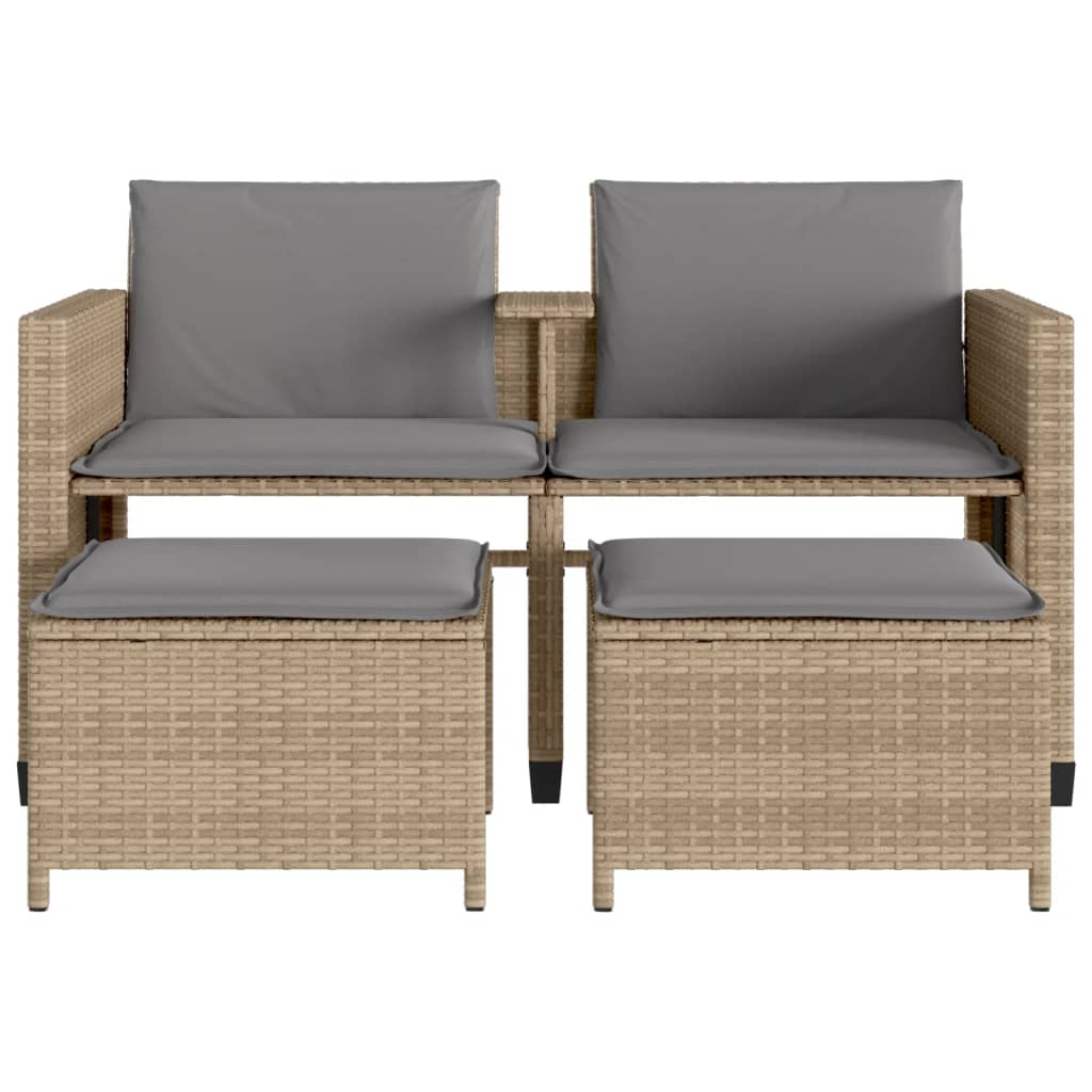 Divano Giardino 2 Posti con Tavolo e Sgabelli Beige Polyrattan - homemem39