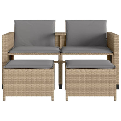 Divano Giardino 2 Posti con Tavolo e Sgabelli Beige Polyrattan - homemem39
