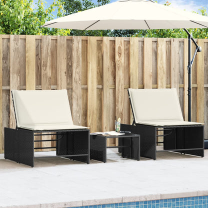 Lettini prendisole modulari 2 pz con tavolo nero in polyrattan - homemem39