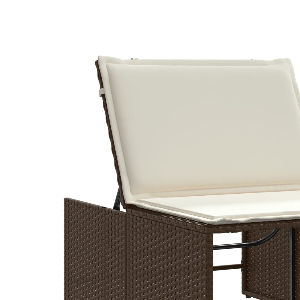 Lettini Prendisole 2 pz con Tavolino Marrone in Polyrattan - homemem39