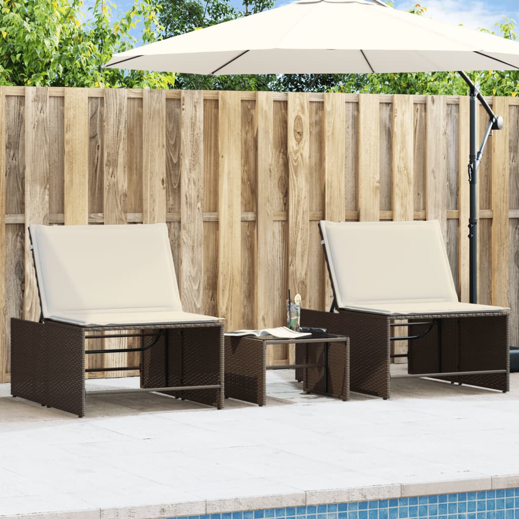 Lettini Prendisole 2 pz con Tavolino Marrone in Polyrattan - homemem39