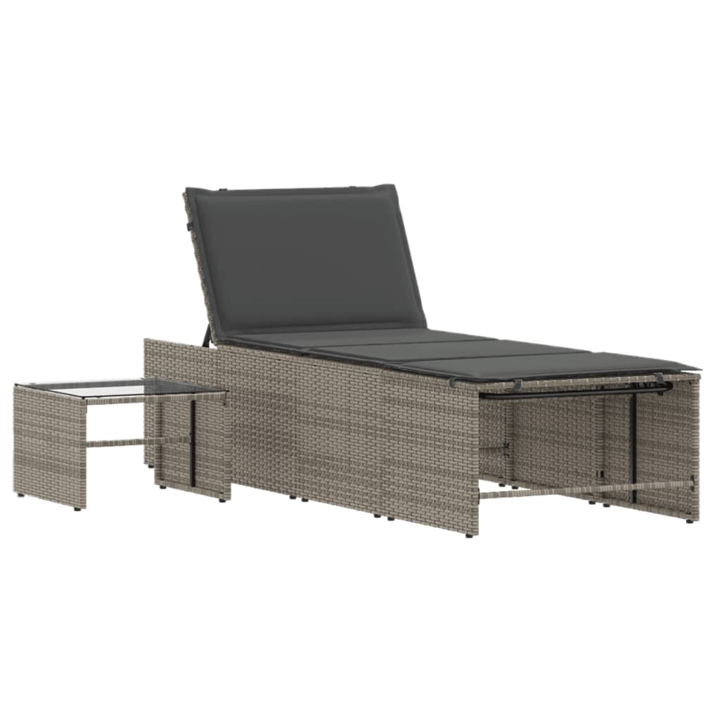 Lettini prendisole 2 pz con tavolo grigio in polyrattan - homemem39