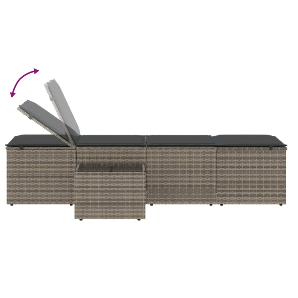 Lettini prendisole 2 pz con tavolo grigio in polyrattan - homemem39