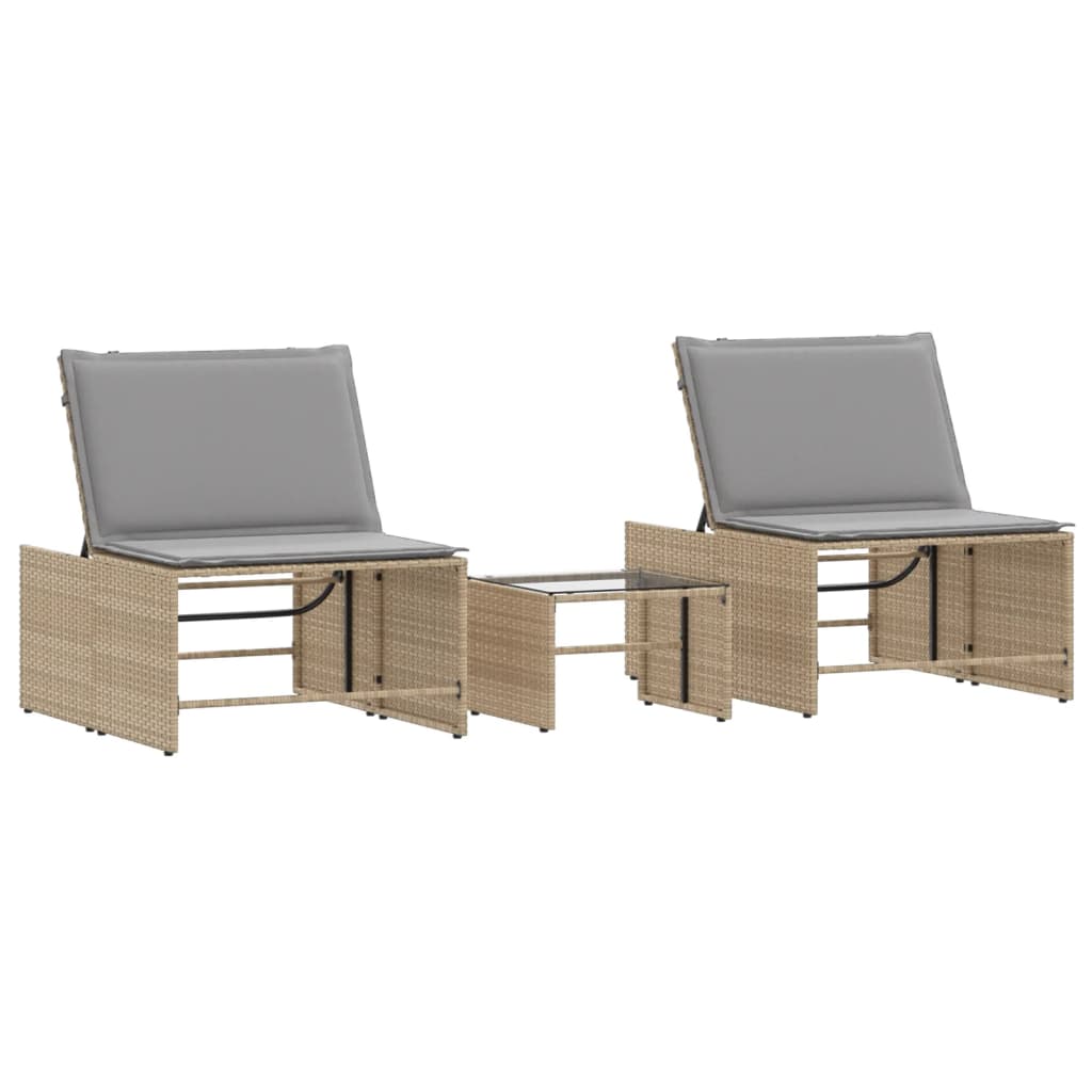 Lettini prendisole 2 pz con tavolo beige in polyrattan - homemem39