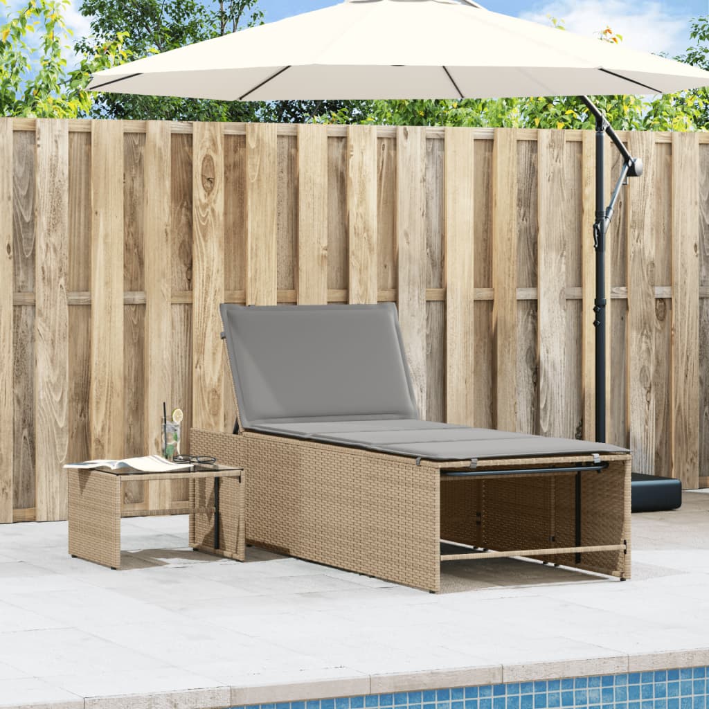 Lettini prendisole 2 pz con tavolo beige in polyrattan - homemem39