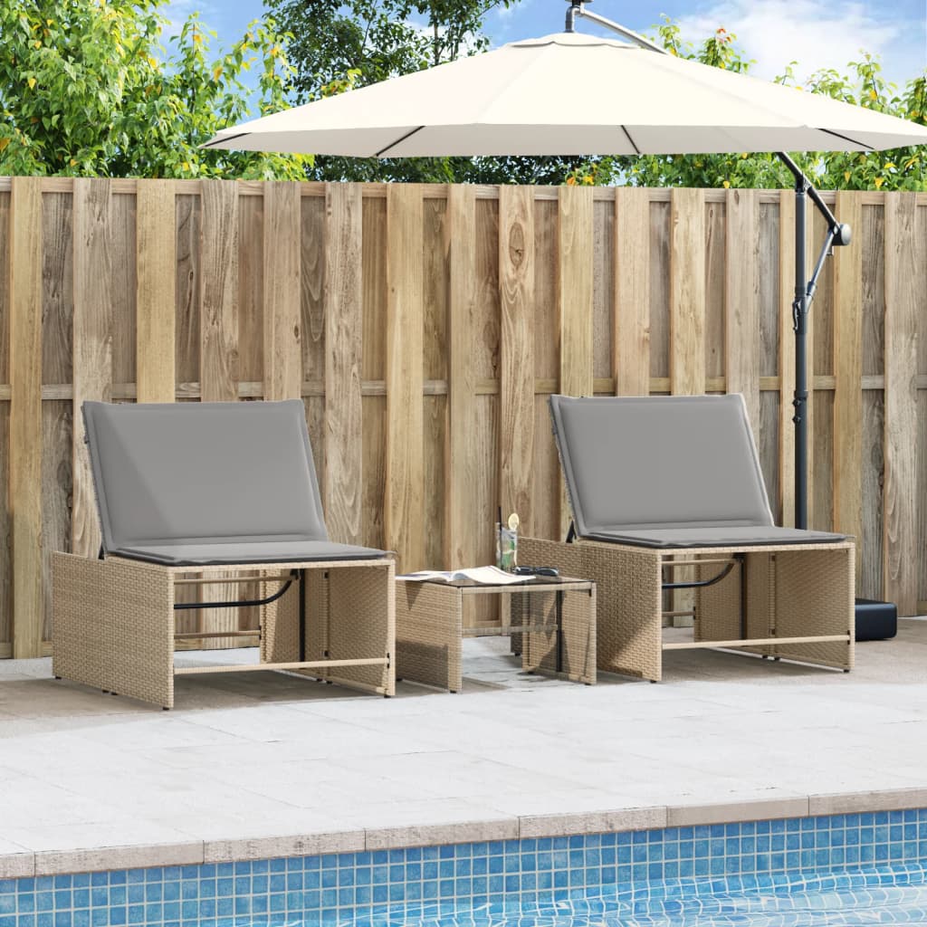 Lettini Prendisole 2 pz con Tavolino Beige in Polyrattan - homemem39