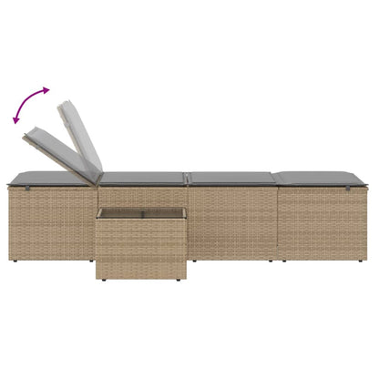 Lettini Prendisole 2 pz con Tavolino Beige in Polyrattan - homemem39