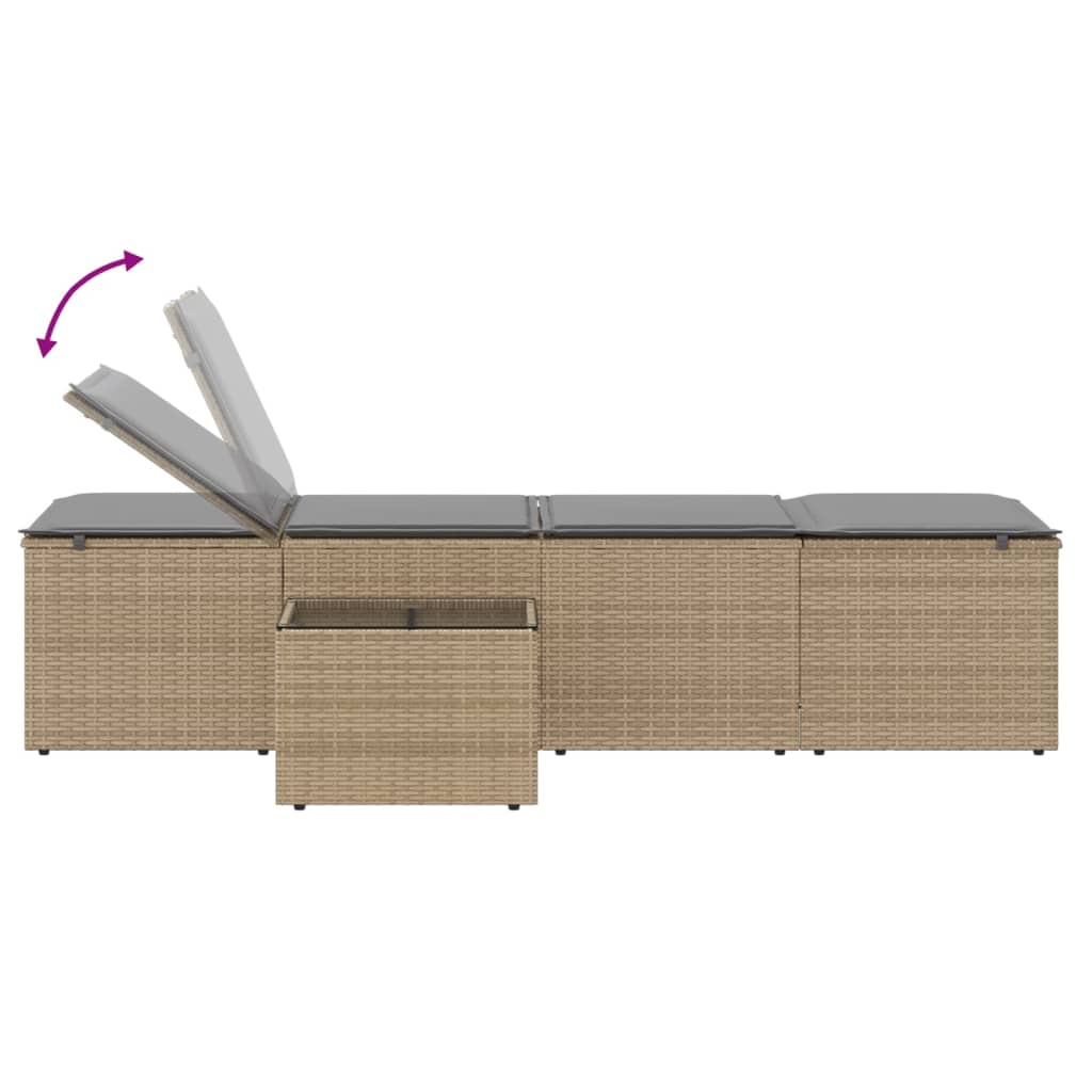 Lettini prendisole 2 pz con tavolo beige in polyrattan - homemem39