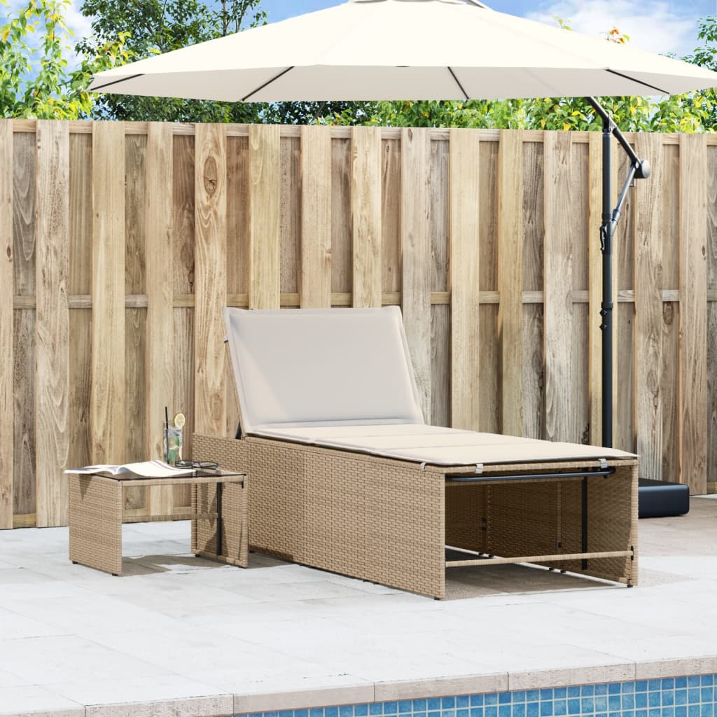 Lettini Prendisole 2 pz con Tavolino Beige in Polyrattan - homemem39