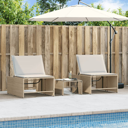 Lettini Prendisole 2 pz con Tavolino Beige in Polyrattan - homemem39