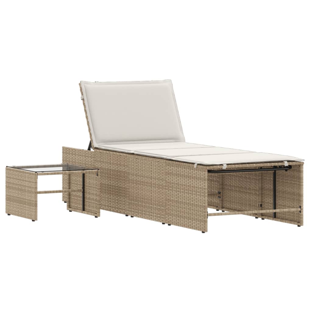 Lettini prendisole 2 pz con tavolo beige in polyrattan - homemem39