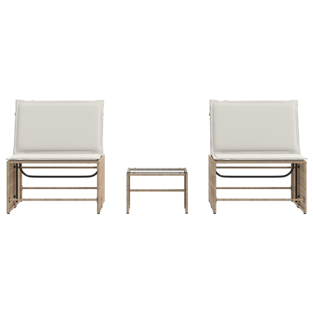 Lettini Prendisole 2 pz con Tavolino Beige in Polyrattan - homemem39