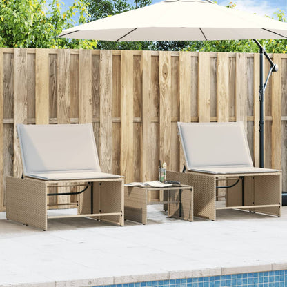 Lettini prendisole 2 pz con tavolo beige in polyrattan - homemem39