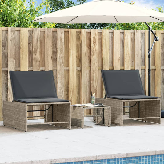 Lettini prendisole 2 pz con tavolo grigio chiaro in polyrattan - homemem39