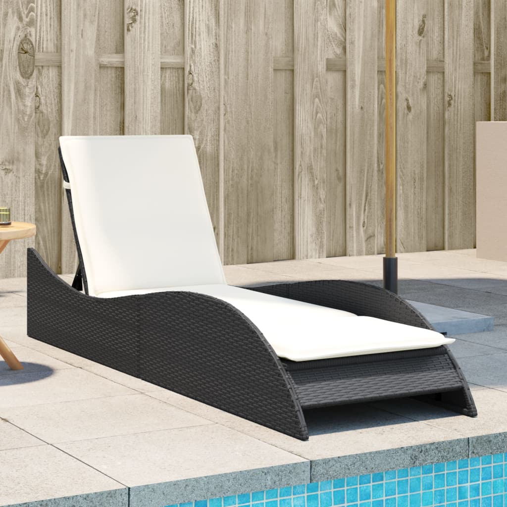 Lettino Prendisole con Cuscino Nero 60x205x73 cm in Polyrattan - homemem39