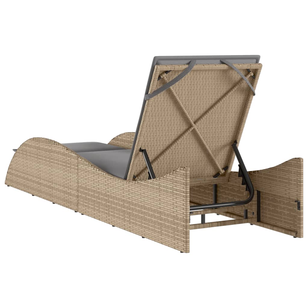 Lettino Prendisole con Cuscino Beige 60x205x73 cm in Polyrattan - homemem39