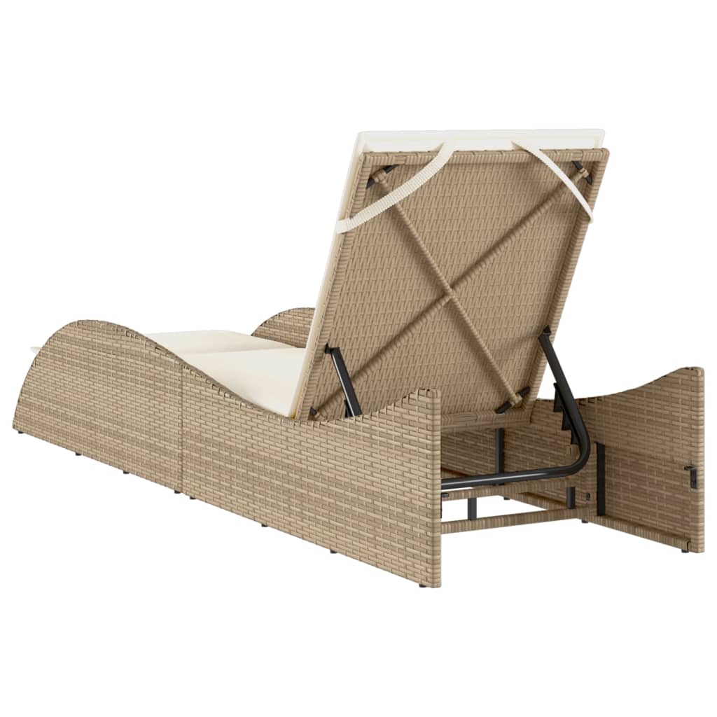 Lettino Prendisole con Cuscino Beige 60x205x73 cm in Polyrattan - homemem39