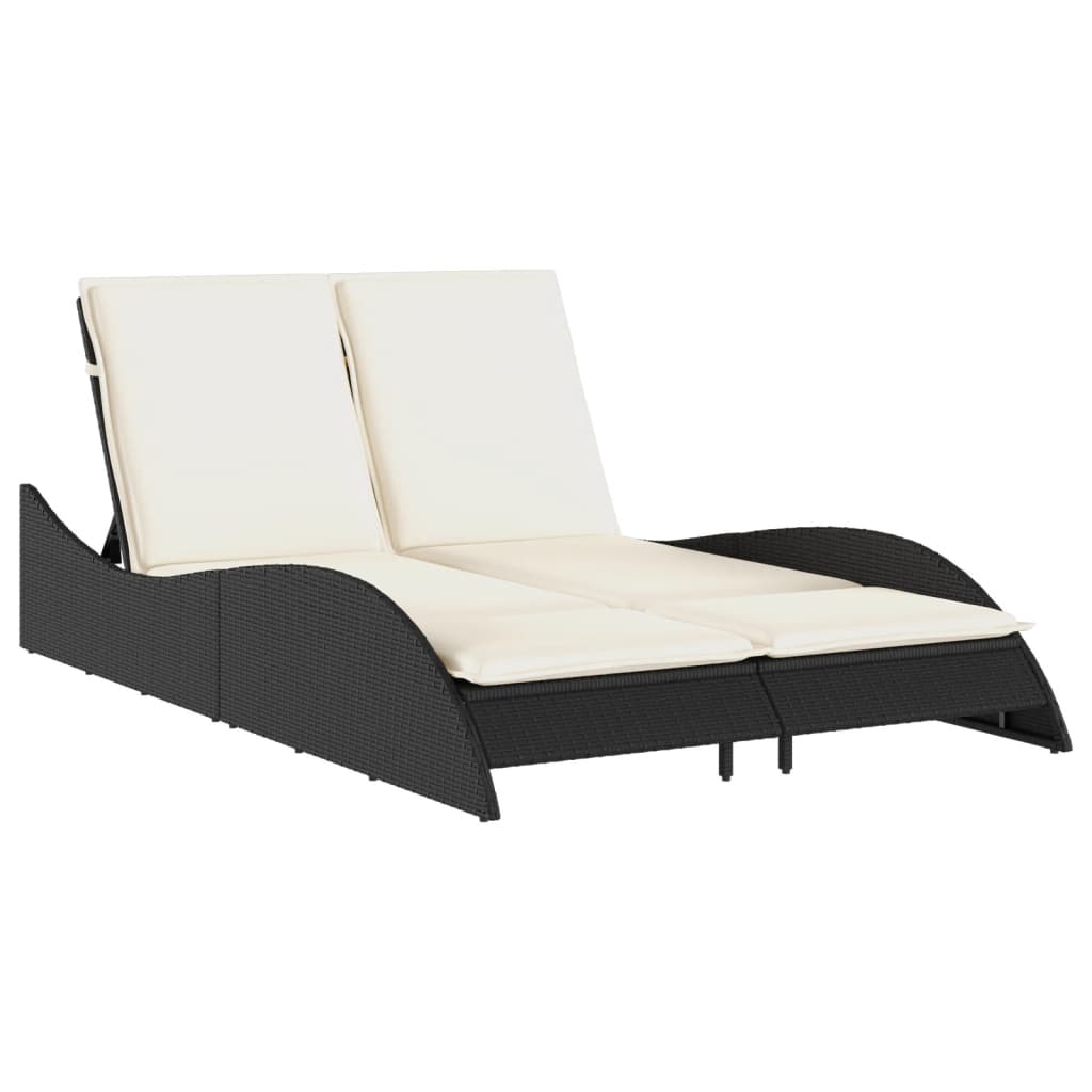 Lettino Prendisole con Cuscini Nero 114x205x73 cm in Polyrattan - homemem39