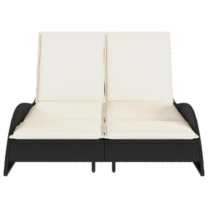 Lettino Prendisole con Cuscini Nero 114x205x73 cm in Polyrattan - homemem39