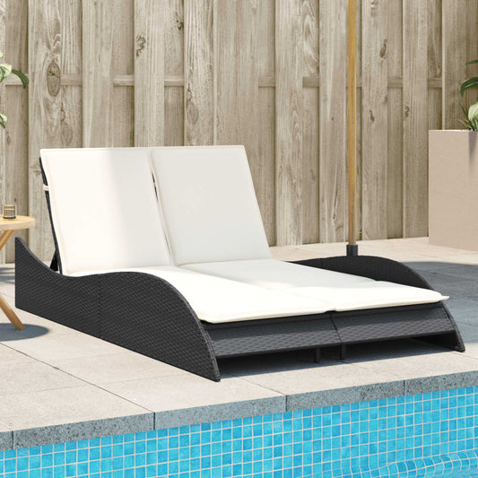 Lettino Prendisole con Cuscini Nero 114x205x73 cm in Polyrattan - homemem39