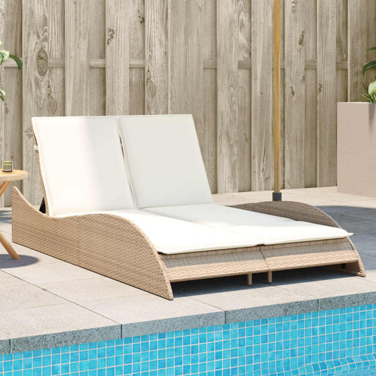 Lettino Prendisole con Cuscini Beige 114x205x73 cm Polyrattan - homemem39