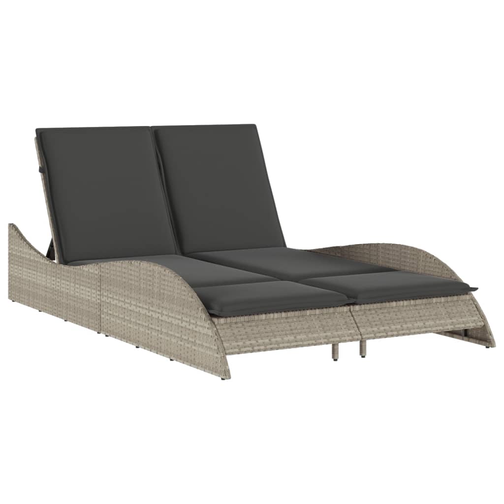 Lettino con Cuscini Grigio Chiaro 114x205x73 cm in Polyrattan - homemem39