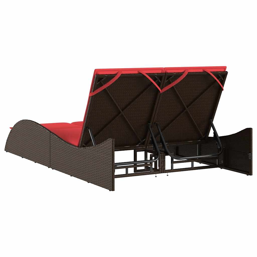 Lettino Prendisole con Cuscini Marrone 114x205x73 cm in Polyrattan