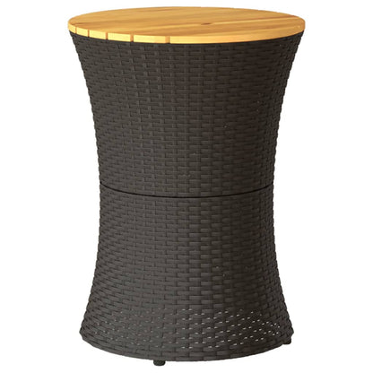 Tavolino Giardino Forma Tamburo Nero Polyrattan Legno Massello - homemem39