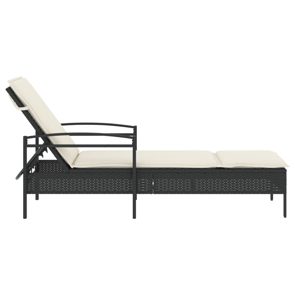 Lettino Prendisole con Cuscino Nero 63x200x81 cm in Polyrattan - homemem39