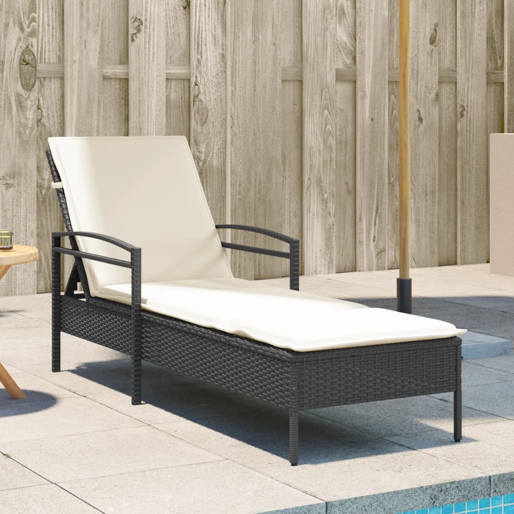 Lettino Prendisole con Cuscino Nero 63x200x81 cm in Polyrattan - homemem39