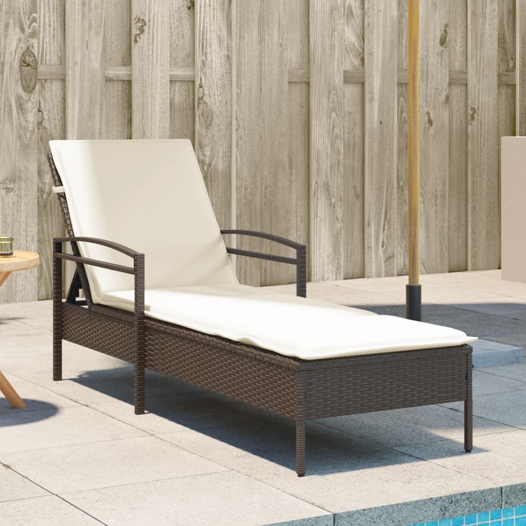 Lettino Prendisole con Cuscino Marrone 63x200x81 cm Polyrattan - homemem39