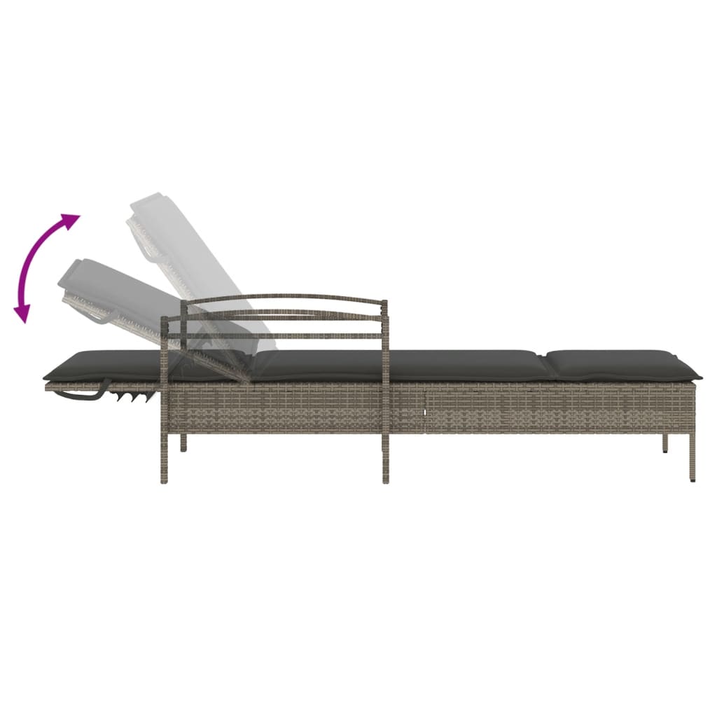 Lettino Prendisole con Cuscino Grigio 63x200x81 cm Polyrattan - homemem39
