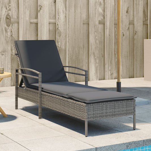 Lettino Prendisole con Cuscino Grigio 63x200x81 cm Polyrattan - homemem39