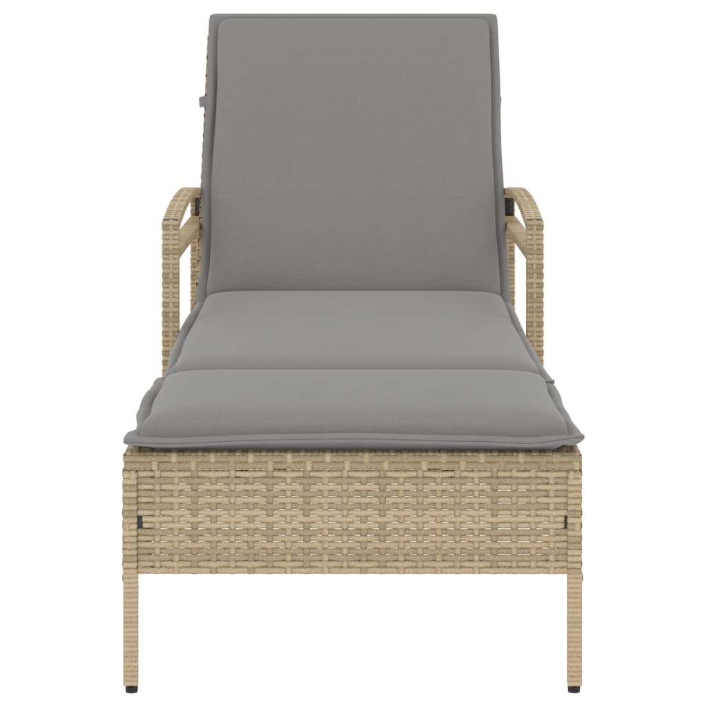 Lettino Prendisole con Cuscino Beige 63x200x81 cm in Polyrattan - homemem39