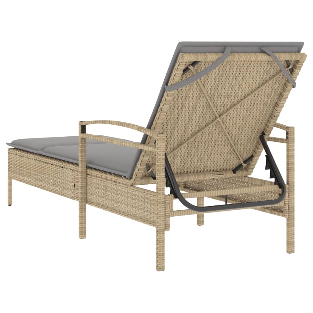 Lettino Prendisole con Cuscino Beige 63x200x81 cm in Polyrattan - homemem39