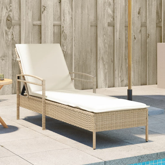 Lettino Prendisole con Cuscino Beige 63x200x81 cm in Polyrattan - homemem39