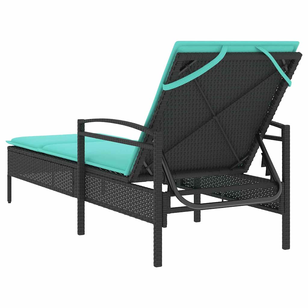 Lettino prendisole con cuscino nero 63x200x81 cm in polyrattan (solo USA)
