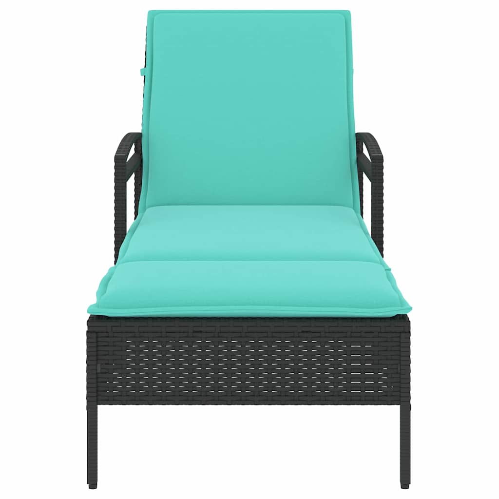 Lettino prendisole con cuscino nero 63x200x81 cm in polyrattan (solo USA)