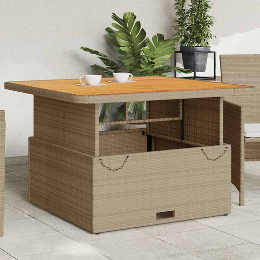 Tavolo da Giardino Beige 110x110x71cm Polyrattan e Legno Acacia | homemem39