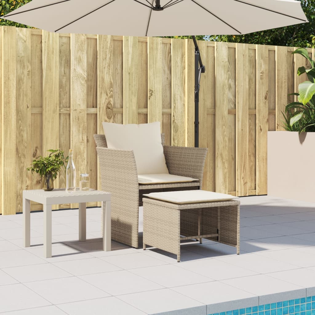 Sedia da Giardino con Poggiapiedi in Polyrattan Beige