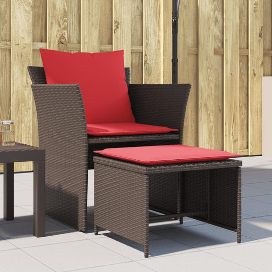 Sedia da Giardino con Poggiapiedi in Polyrattan Marrone - homemem39