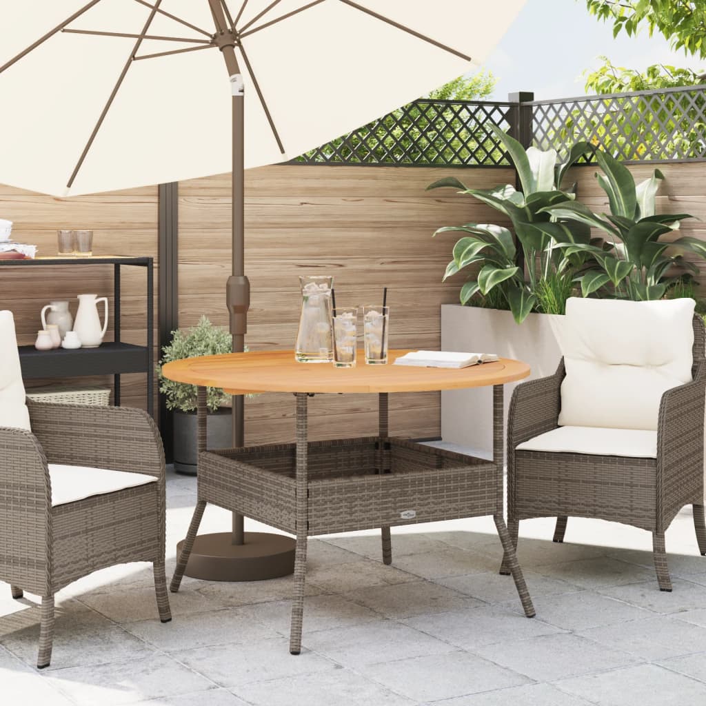 Tavolo Giardino Piano Legno Acacia Grigio Ø110x71 cm Polyrattan | homemem39