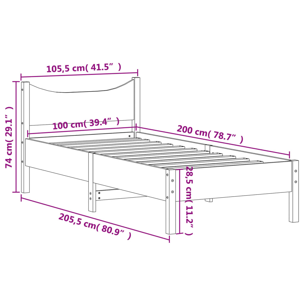 Letto senza Materasso Marrone Cera 100x200 cm in Legno di Pino | homemem39