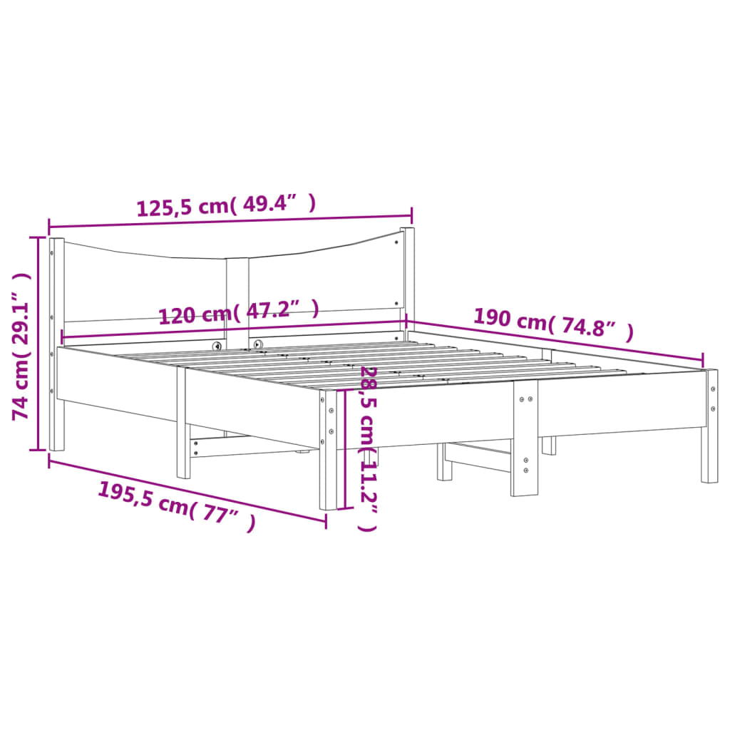 Letto senza Materasso Bianco 120x190 cm Legno Massello di Pino | homemem39