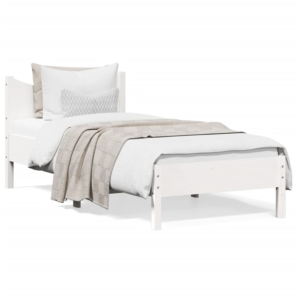 Letto senza Materasso Bianco 90x190 cm in Legno Massello Pino