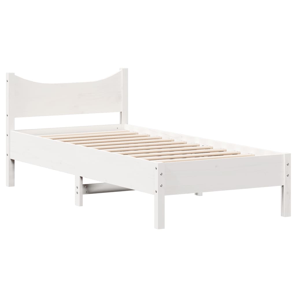 Letto senza Materasso Bianco 75x190 in Legno Massello di Pino - homemem39
