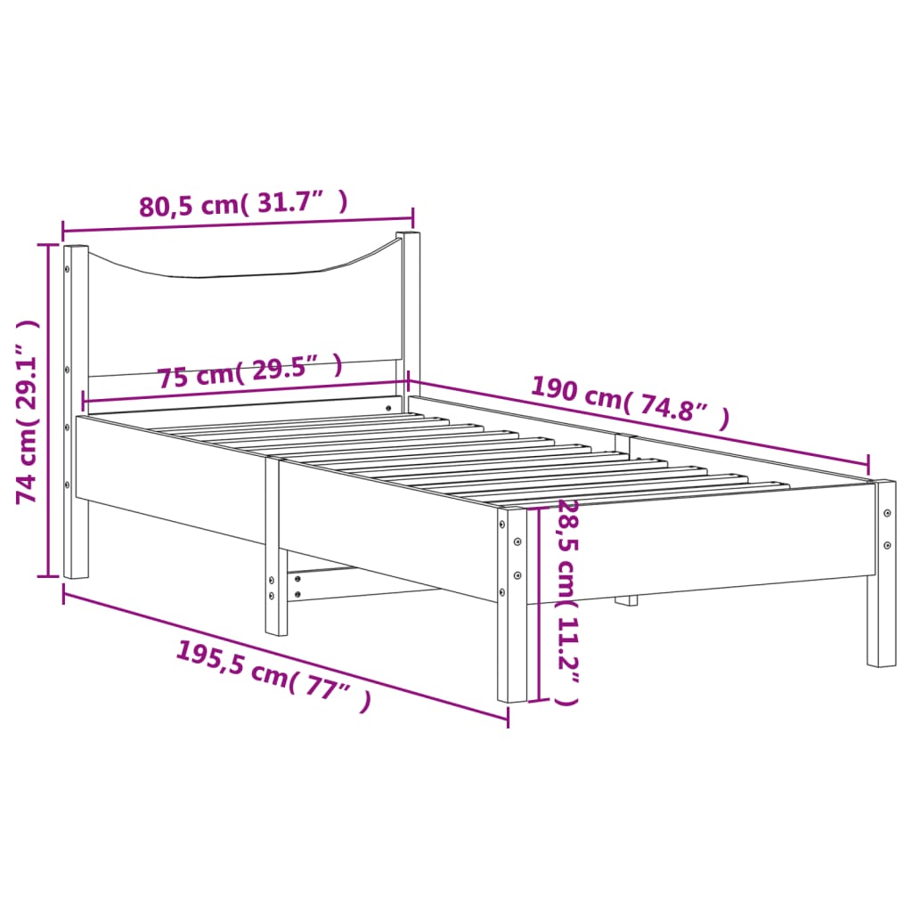 Letto senza Materasso Marrone Cera 75x190 cm in Legno di Pino | homemem39