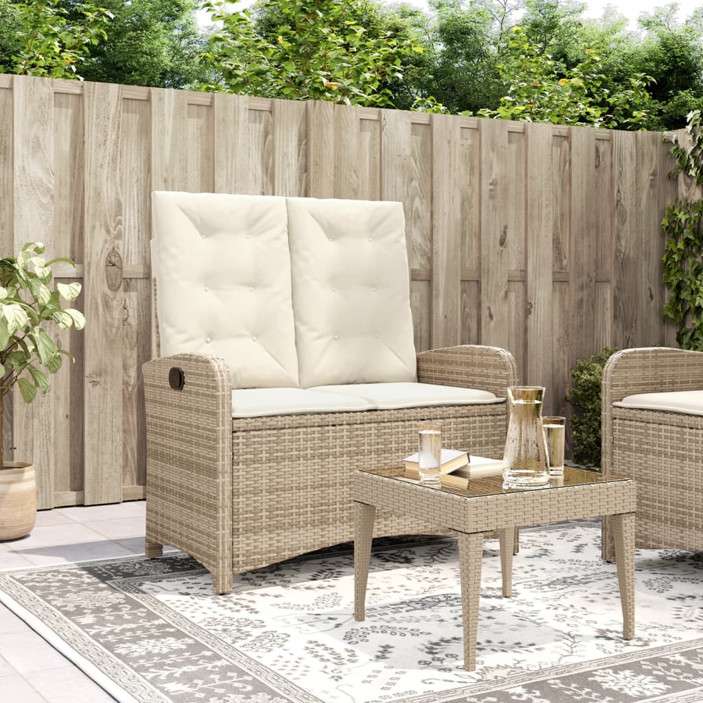 Panca Reclinabile da Giardino con Cuscini Beige in Polyrattan - homemem39