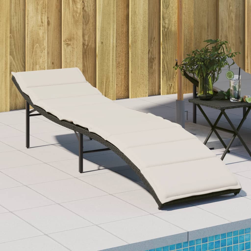 Lettino Prendisole con Cuscino Nero 55x199x50 cm in Polyrattan - homemem39