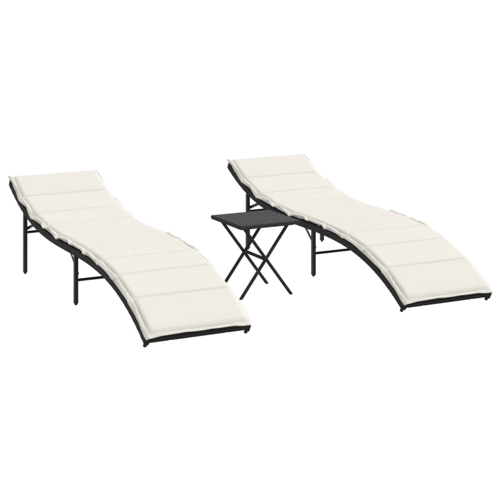 Lettini Prendisole 2 pz con Tavolino Nero in Polyrattan - homemem39